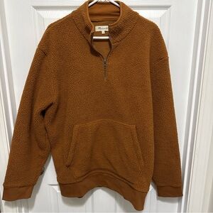 MADEWELL MEN'S L WARM BROWN COFFEE (RE)SOURCED SHERPA HALF-ZIP SOFT SWEATSHIRT